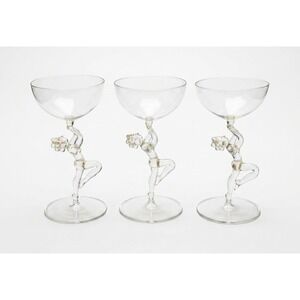 Art Deco Cocktail Glasses, Set of 3, Nude Lady Stems, Bimini Werkstatte/Bayel?